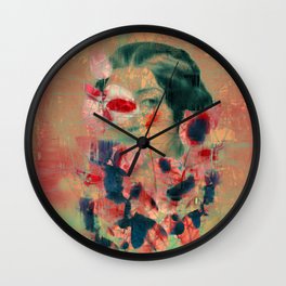 Artistic collage of woman hidden behind the flowers Wall Clock