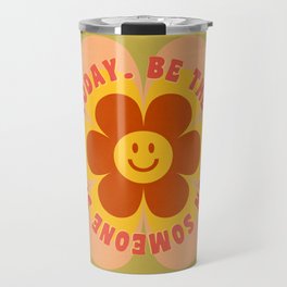 Be the reason someone smiles today - 60s 70s retro cherry blossom smiley typography  Travel Mug