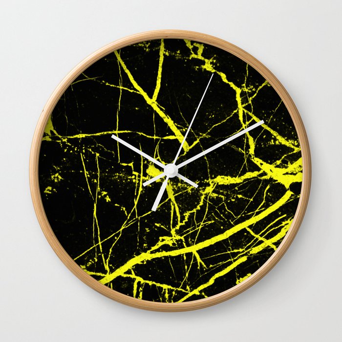 Yellow Marble Pattern Abstract, black and yellow Wall Clock by