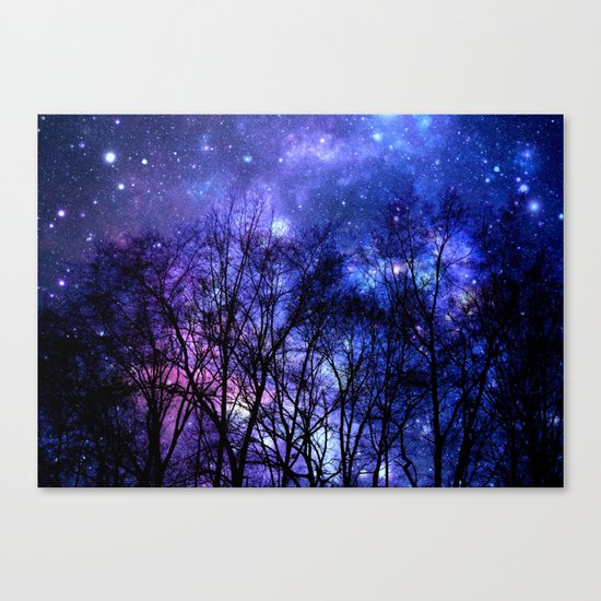 Black Trees purple blue SPACE Canvas Print