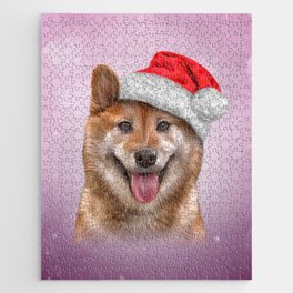 Japanese Shiba Inu dog in red hat of Santa Claus Jigsaw Puzzle