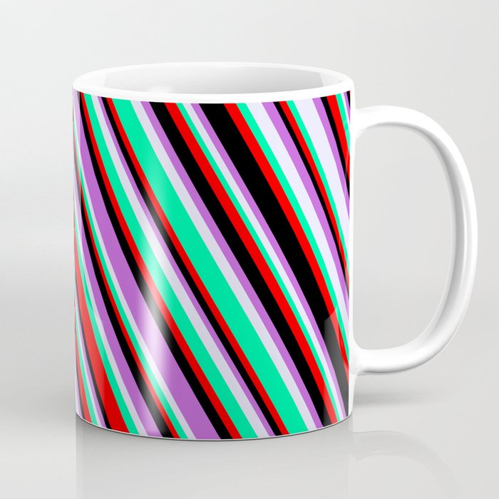 Lavender, Green, Red, Black & Orchid Colored Lines/Stripes Pattern Coffee Mug
