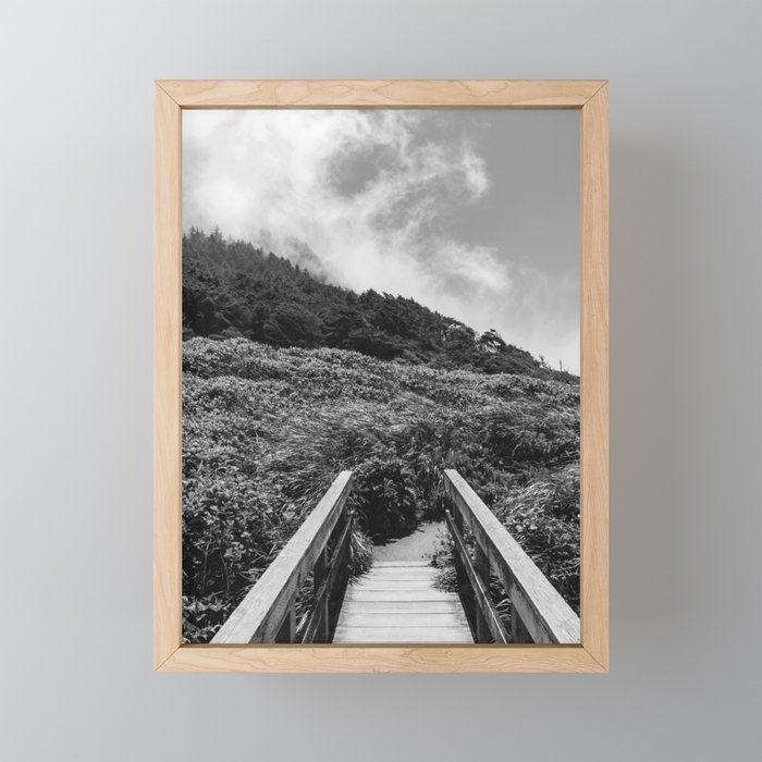 Clouds Over the Cliffs | Oregon Coast | Black and White Travel Photography Framed Mini Art Print