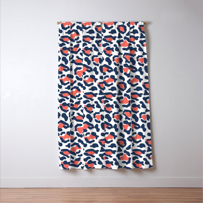 Abstract Leopard Print In Coral And Navy Blue Blackout Curtain By