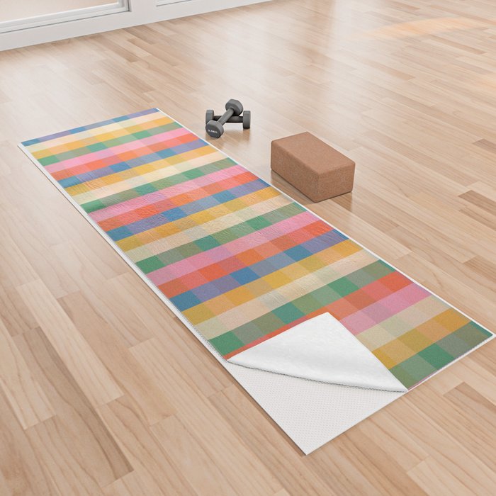 Rainbow Plaid Colorful Check Pattern Yoga Towel