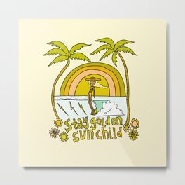 stay golden sun child //retro surf art by surfy birdy Metal Print | Rainbow, Staygolden, Sunchild, Surf, Goodvibes, Longboard, 70S, Ladyslide, Summer, Retrosurf 