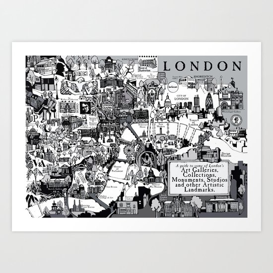 Map of London Art Landmarks Art Print