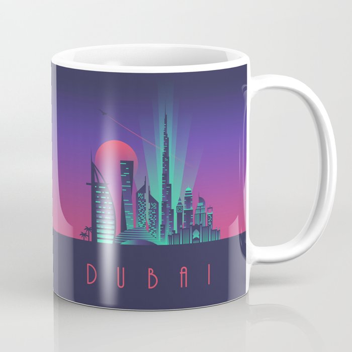 Dubai City Skyline Retro Art Deco Tourism - Night Coffee Mug