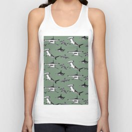 Hammerhead Shark pattern on loden green Unisex Tank Top