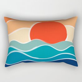 Retro 70s and 80s Color Palette Mid-Century Minimalist Nature Waves and Sun Abstract Art Rectangular Pillow