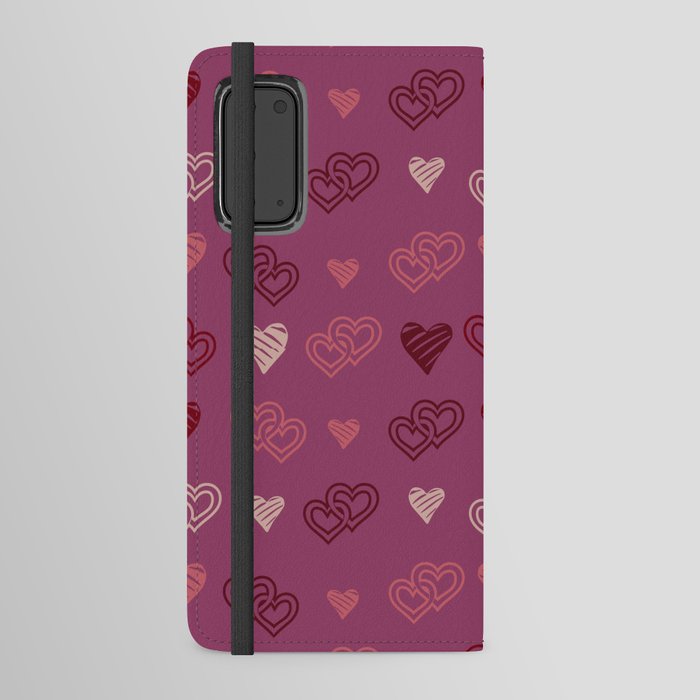 Hearts on a burgundy background. For Valentine's Day. Vector drawing for February 14th. SEAMLESS PATTERN WITH HEARTS. Anniversary drawing. For wallpaper, background, postcards. Android Wallet Case