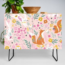 Foxes and Rabbits with Flowers and Ornamental Leaves Credenza