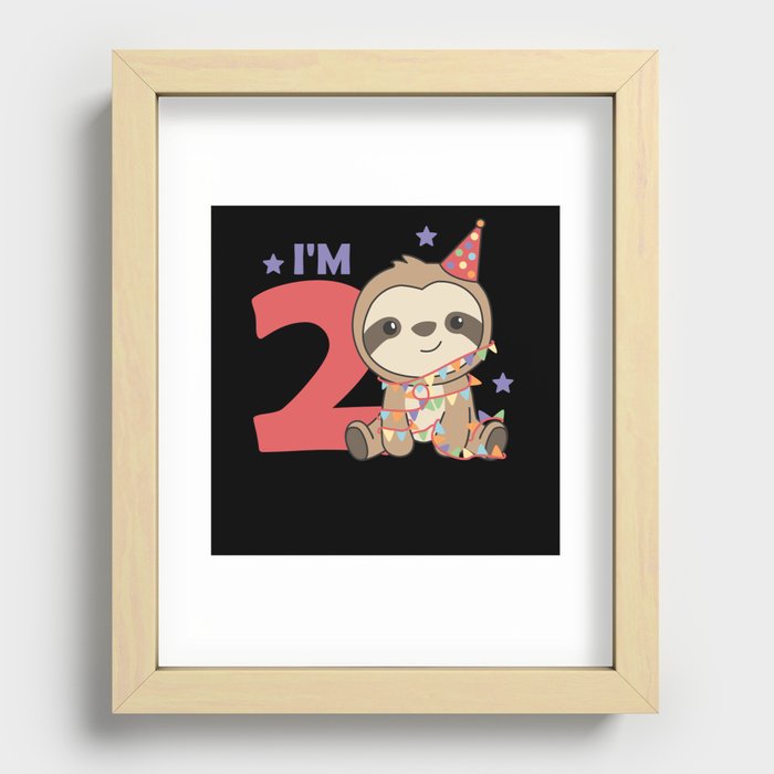 Second Birthday Sloth For Children 2 Years Recessed Framed Print