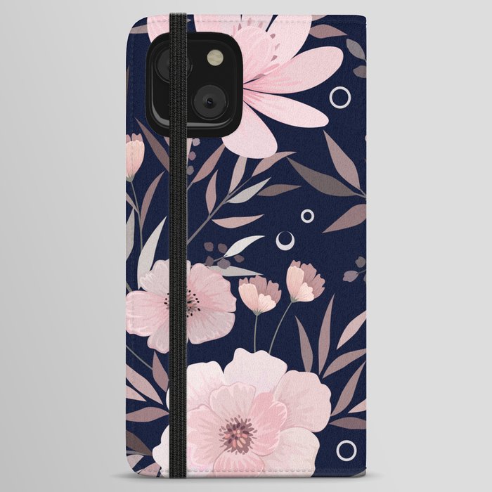 Modern, Boho, Floral Prints, Navy and Pink iPhone Wallet Case