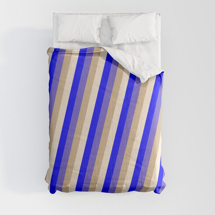 Slate Blue, Tan, Beige & Blue Colored Lined Pattern Comforter