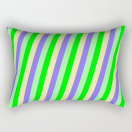 [ Thumbnail: Lime, Pale Goldenrod, Medium Slate Blue, and Green Colored Lined/Striped Pattern Rectangular Pillow ]