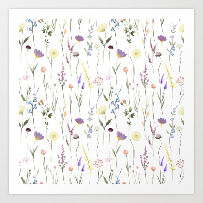 Pretty Wildflowers Floral Pattern Art Print