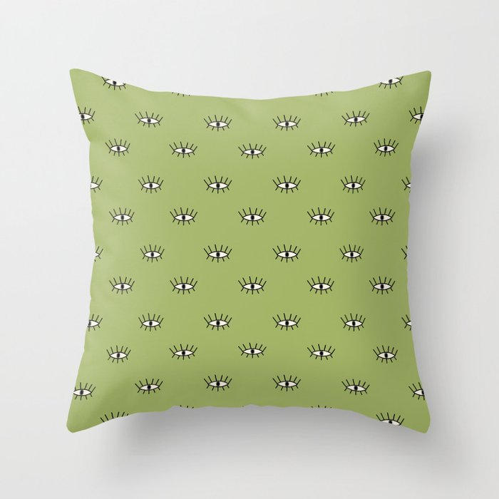 Sage green modern eyes pattern Throw Pillow