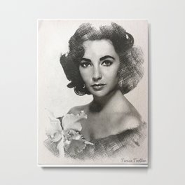 Elizabeth Taylor Sketch Metal Print | Facemasks, Livingroom, Curated, Picture, Officedecor, Familyroom, Artwork, Moviestar, Drawing, Teresatrotter 