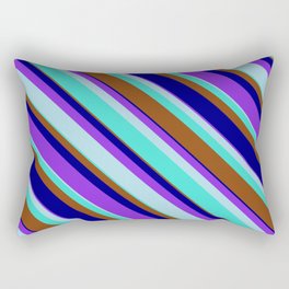 [ Thumbnail: Eyecatching Purple, Light Blue, Turquoise, Brown & Blue Colored Striped Pattern Rectangular Pillow ]