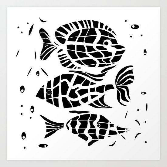 Black and white illustration . Fish . Art Print