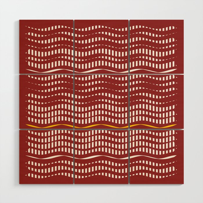 Wavy Stripes Dark Red and White Wood Wall Art
