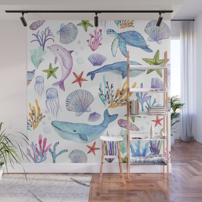 Under The Sea Watercolor Wall Mural By Huntleigh Society6