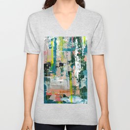 Imagine: A bright abstract painting in green, pink, and neon yellow by Alyssa Hamilton Art V Neck T Shirt