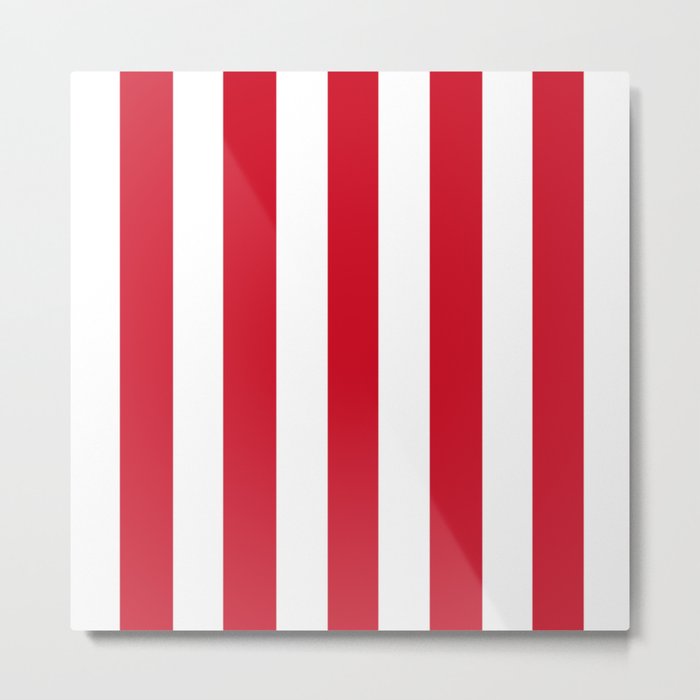 Philippine red - solid color - white vertical lines pattern Metal Print