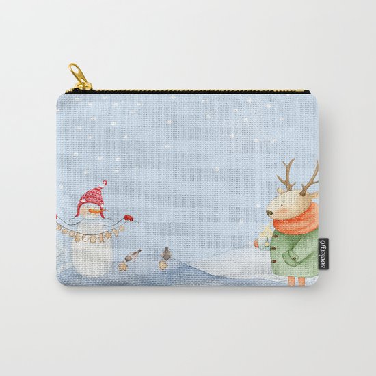 Merry christmas- Snowman Deer and birds are having Winter fun Carry-All Pouch