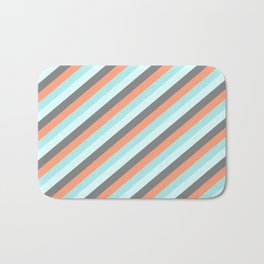 [ Thumbnail: Gray, Light Salmon, Turquoise, and Light Cyan Colored Striped Pattern Bath Mat ]