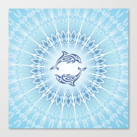 Dolphins Mandala Blue Canvas Print