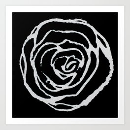 White Rose Ink Black Background Art Print