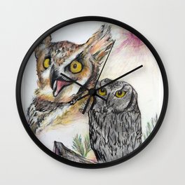Two who"s Wall Clock | Owls, Animal, Colored Pencil, Pattern, Drawing, Birds, Colorful, Abstract, Graphite, Nature 