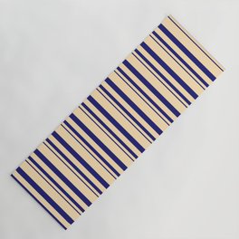[ Thumbnail: Midnight Blue and Beige Colored Lines Pattern Yoga Mat ]