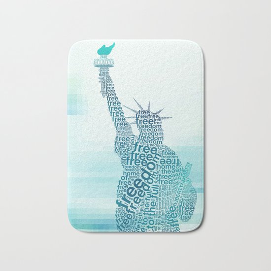 Typographic Statue of Liberty - Aqua Blue Bath Mat