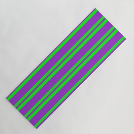 [ Thumbnail: Lime & Dark Orchid Colored Stripes Pattern Yoga Mat ]