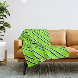 [ Thumbnail: Chartreuse, Bisque & Dark Blue Colored Lined/Striped Pattern Throw Blanket ]