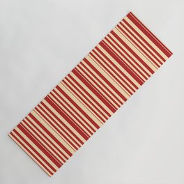 [ Thumbnail: Red & Beige Colored Stripes/Lines Pattern Yoga Mat ]