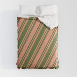 [ Thumbnail: Dark Salmon and Dark Olive Green Colored Striped/Lined Pattern Comforter ]