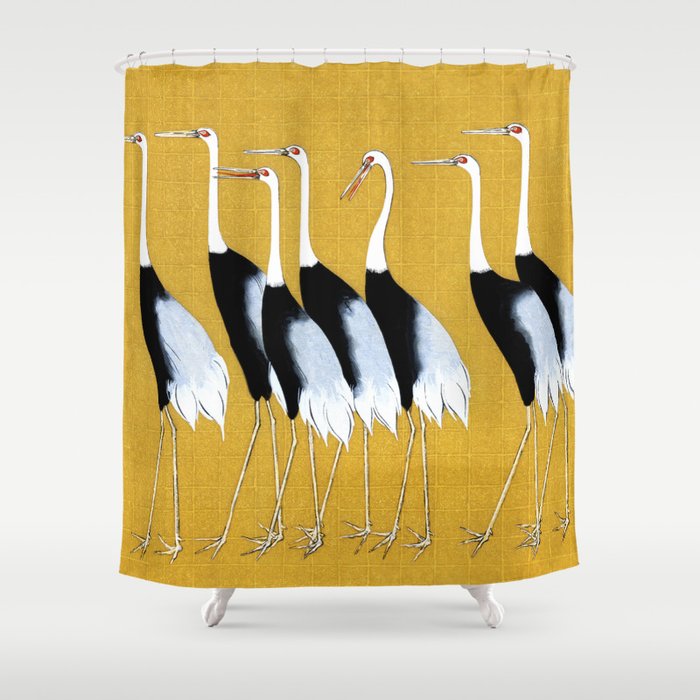Flock of Japanese red crown crane by Ogata Korin Shower Curtain