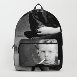 Smoking Boy with Chicken black and white photograph - photography - photographs Backpack