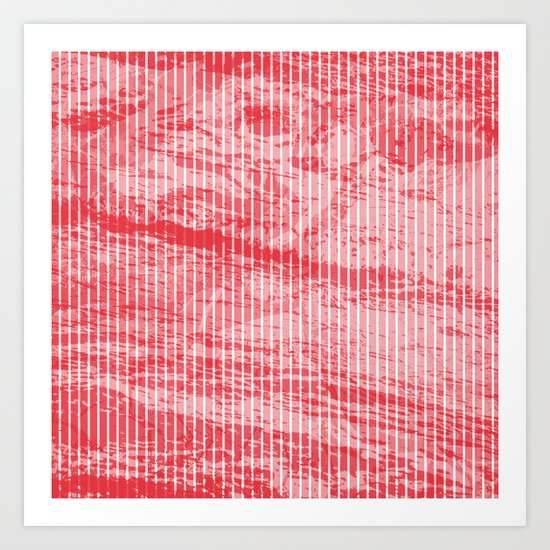 Grunge red and white stripes texture Art Print