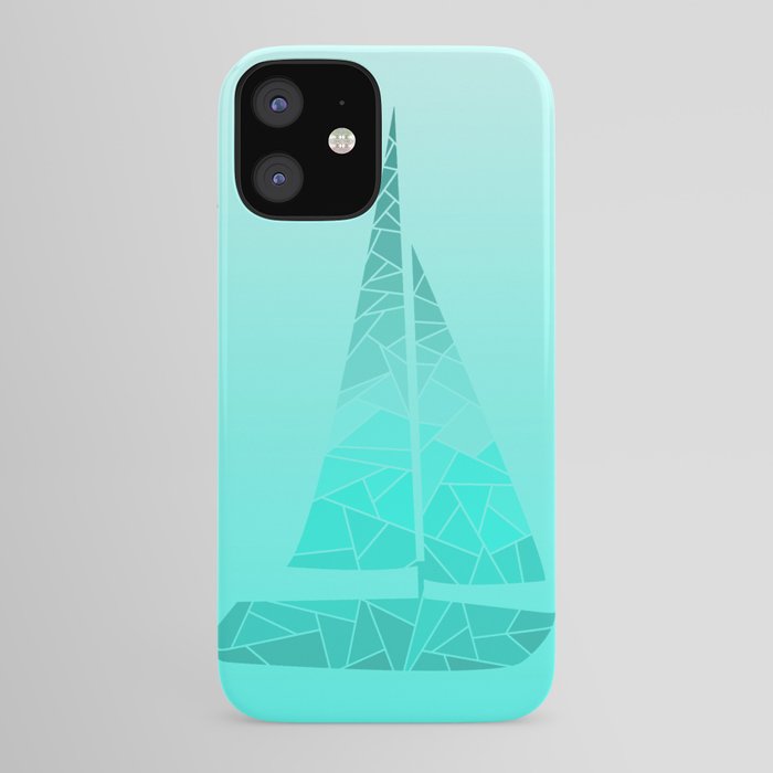 Geometric Ombre Sky Blue Sailboat iPhone Case by ...