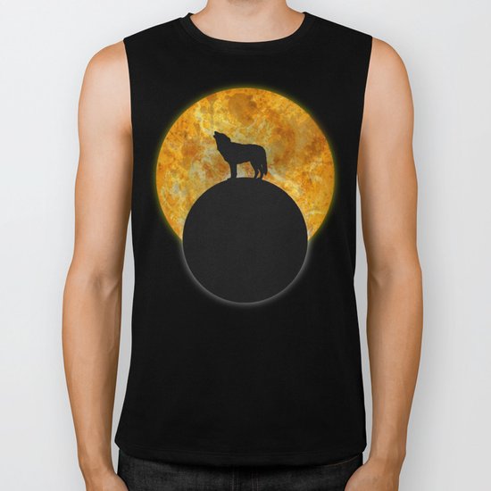 Wolf Howling On The Moon Biker Tank