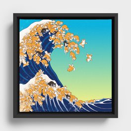 Shiba Inu in Great Wave Framed Canvas