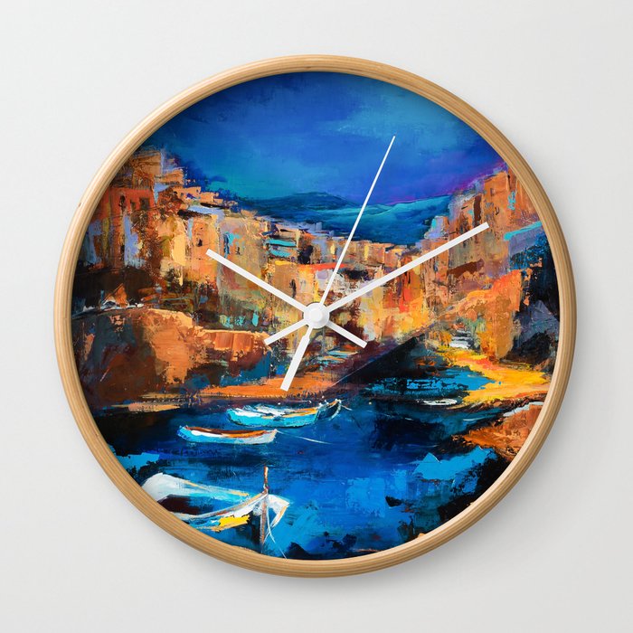 Night Colors Over Riomaggiore - Cinque Terre Wall Clock