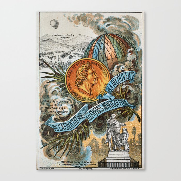 Vintage aviation hot air balloon poster - Freres Montgolfiere Canvas Print