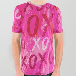 Preppy Room Decor - XOXO Watercolor Collage on Pink All Over Graphic Tee