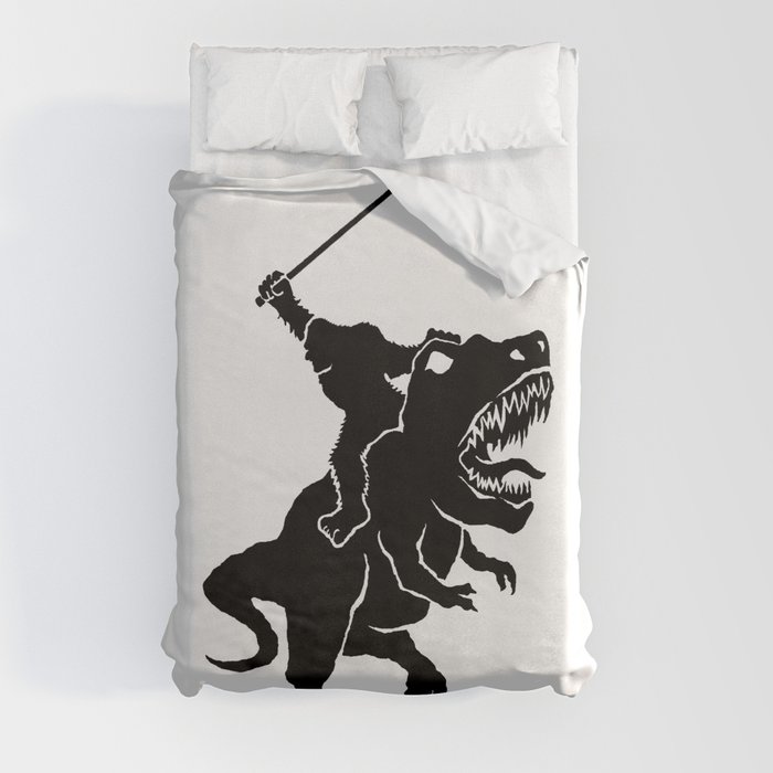 Big foot playing polo on a T-rex Duvet Cover